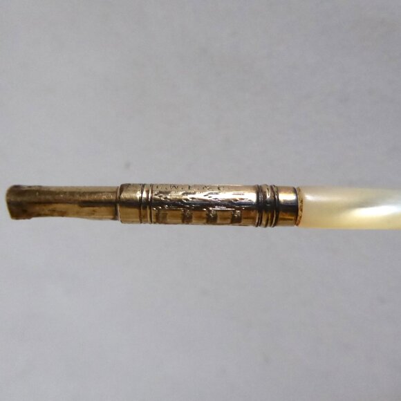 VINTAGE L.W. F. & Co. MOTHER OF PEARL GOLD PLATED QUILL PEN INK DIP PEN HOLDER - Picture 6 of 11